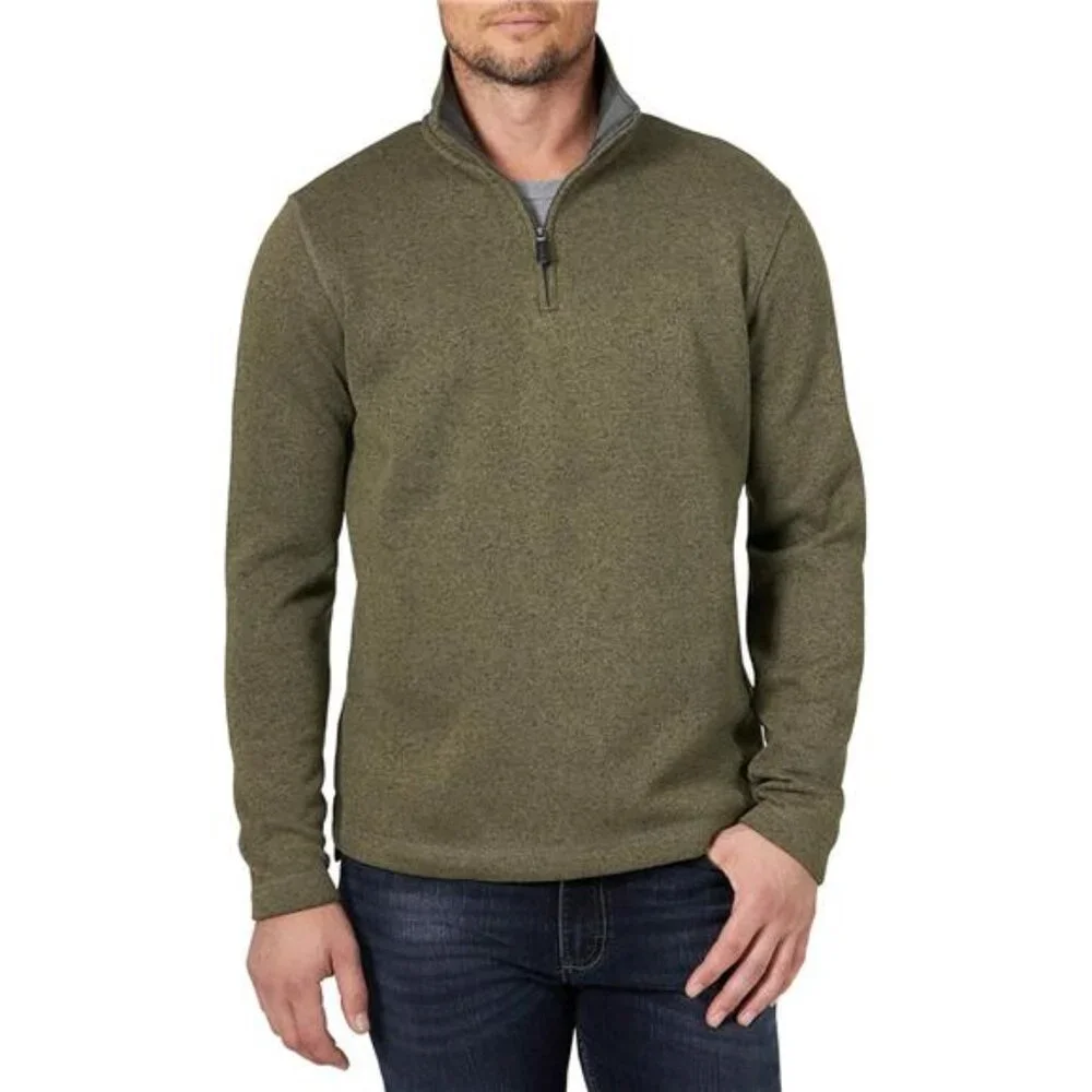 Wrangler Authentic Olive Night Long Sleeve Fleece‎ Quarter Zip Sweater for Men